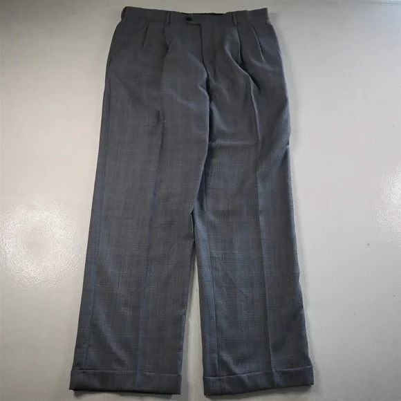Jos A Bank 43L 36x34 Light Blue Glenn Check 100% Wool Gordon Mens Suit